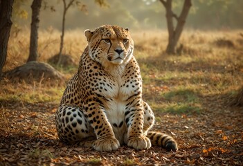 Fototapeta premium Majestic cheetah sitting in the African savannah.