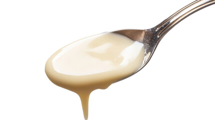 Close-Up of Spoon with Sweet Condensed Milk | Isolated on Transparent Background