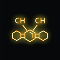 Yellow neon glowing icon of a butane molecule on a dark background