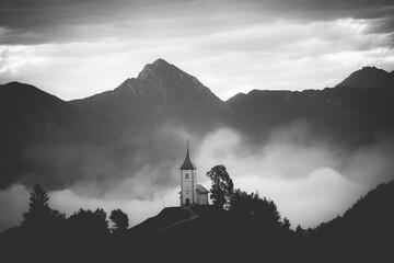 St.Primoz church ,Jamnik, Slovenia - moody black and white photo