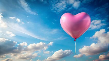 Fototapeta premium Pink heart balloon floating in the sky , love, romance, celebration, valentine, cute, heart-shaped, cheerful, inflatable