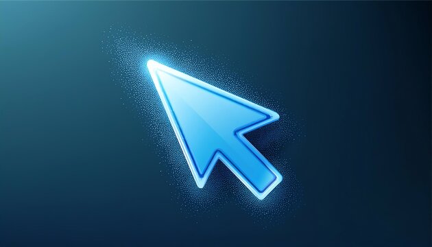 A glowing blue mouse cursor against a dark background, embodying digital interaction and technology.