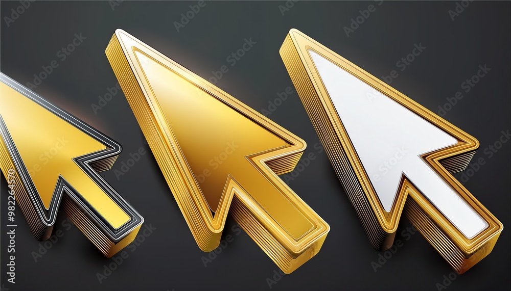 Poster three stylized cursor icons in gold and white colors against a dark background, representing digital