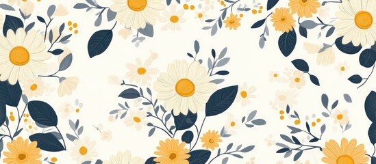 Obraz premium Floral Pattern Design Featuring Flowers Daisies And Leaves In Digital Art