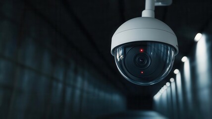 Motion-sensor camera in a dimly lit tunnel, with dramatic shadows, underground protection