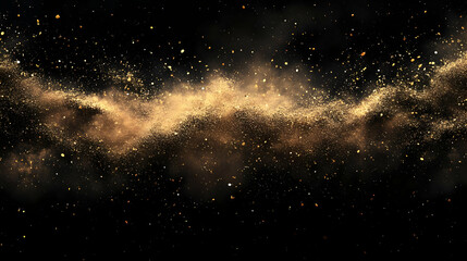 Obraz premium Abstract Background with Golden Glitter and Dust Particles Floating in the Air on Black Background