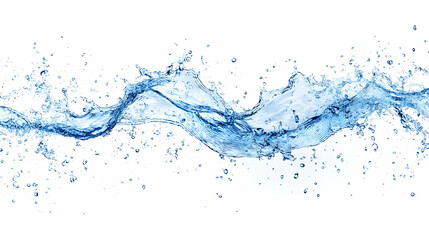 A Splash of Water, a Curved Wave with Droplets, a White Background
