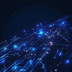 Futuristic digital landscape with glowing blue lines and lights representing advanced technology and innovation.