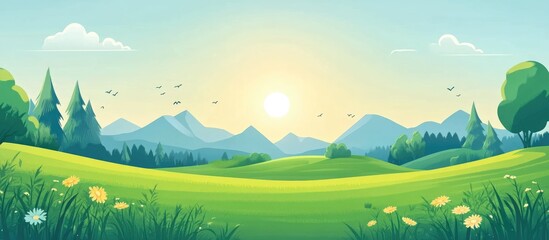 Obraz premium Beautiful Summer Green Field In A Picturesque Landscape