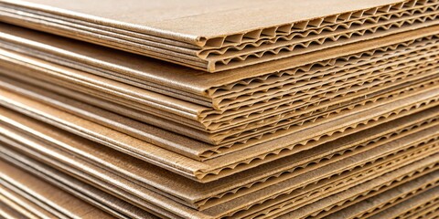A neat stack of uncorrugated cardboard sheets stands tall, its individual sheets lying flat and smooth against one