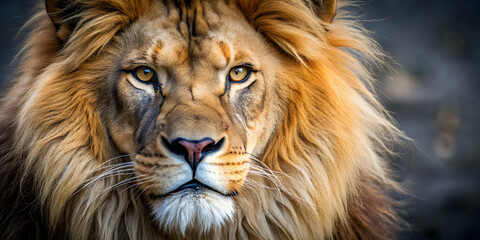 Fototapeta premium Close up of a fierce lion showing its magnificent mane and piercing eyes, lion, animal, wildlife, predator, close up
