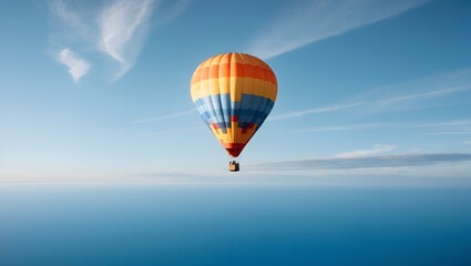 Minimalist Scene Bright Hot Air Balloon in Wide Open Blue Sky