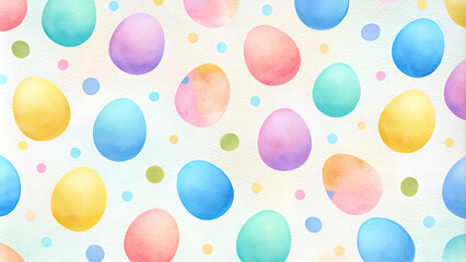 Colorful pastel Easter egg pattern with polka dots on white background with copy space 