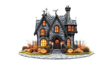 spooky halloween house on white transparent background