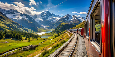 Scenic view of the Swiss Alps from the Bernina Express train, Switzerland, Bernina Express, train, mountains, Alps