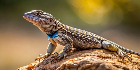 Fototapeta premium A sceloporus lizard stretches out on a sun-baked rock, its vibrant colors glowing as it soaks up the