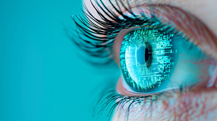Close-up of human eye with futuristic digital interface