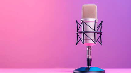 Professional condenser microphone on colorful gradient background