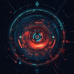 Obraz premium Futuristic interface with concentric circles, glowing in red and blue.