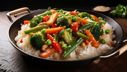 Delicious Vegetable Fried Rice with Broccoli  Carrots  Peas  and Sesame Seeds