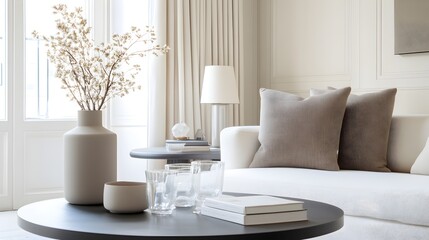 Sleek Modern Living Room Design - Refined Aesthetics with Sophisticated Textures and Neutral Tones for Understated Elegance