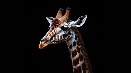 Obraz premium Giraffe Portrait Against Black Background