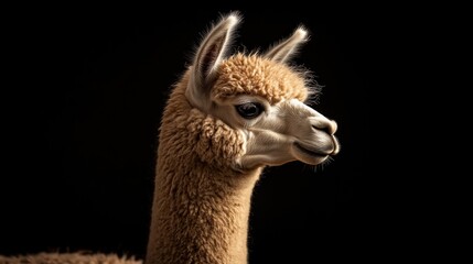 Obraz premium Alpaca Portrait Against Black Background