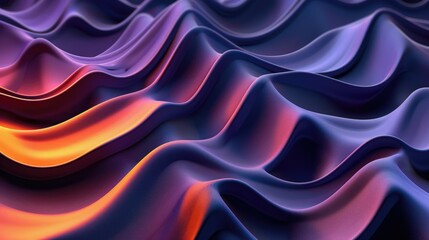 Obraz premium 3d render of abstract dark blue, purple and orange gradient background with wavy shape