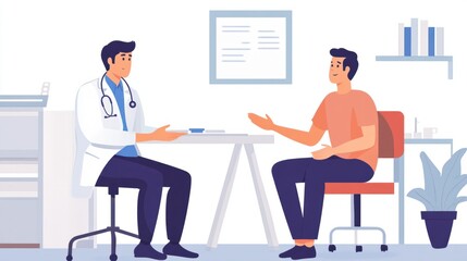 A doctor consulting with a patient in a clinic, showing empathy and care during the examination.