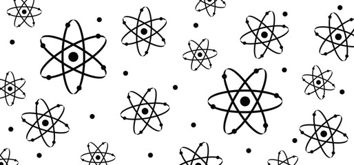 Atom molecule icon. Science symbol. Nuclear energy, scientific research and molecular chemistry. Atomic structure, formula -  electron, proton, neutron, elementary particle the nucleus of an atom. 