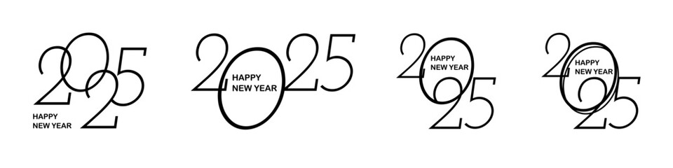 Creative concept of 2025 Happy New Year posters set. Design templates with typography logo 2025 for celebration and season decoration. Minimalistic trendy backgrounds for branding, banner, cover, card