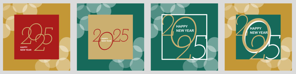 Creative concept of 2025 Happy New Year posters set. Design templates with typography logo 2025 for celebration and season decoration. Minimalistic trendy backgrounds for branding, banner, cover, card