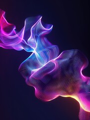 Obraz premium A colorful, abstract image of a wave with a purple and blue hue. The image is a representation of a computer-generated wave, and the colors are vibrant and eye-catching. Scene is energetic and dynamic