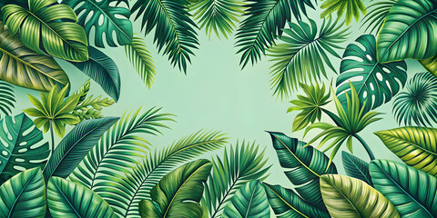 Seamless pattern with various tropical leaves , nature, foliage, tropical, botanical, greenery, jungle, plant