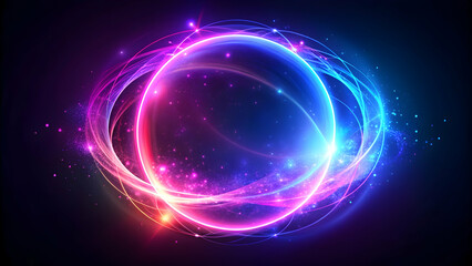 Abstract neon energy sphere with magical glowing on dark background