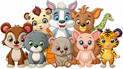 Naklejka premium Adorable cartoon animals with colorful lettering decorations, cute, animals, lettering, colorful, decorations, adorable