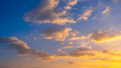 Enjoy a panoramic view of the skyline. The sun rises in the morning sky with colorful clouds. and beautiful cloud patterns In the soft light of the morning	