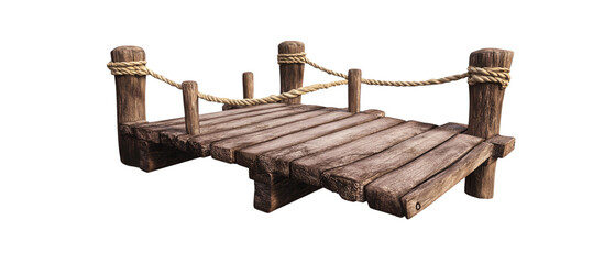 Wooden bridge with rope on a white background