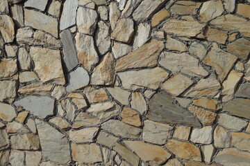 Background - wall made of beige natural shape fieldstones