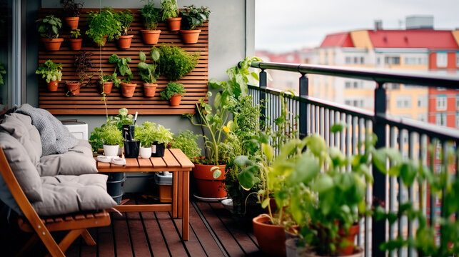 Fototapeta urban balcony garden organic vegetable gardening in the city 