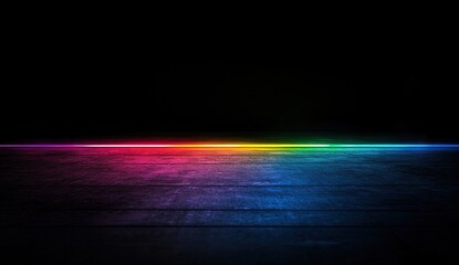 Obraz premium Minimalist illustration featuring glowing rainbow beams against a black background