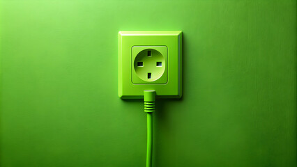 Bright green power sockets with an electric plug showcasing eco-friendly energy solutions, green