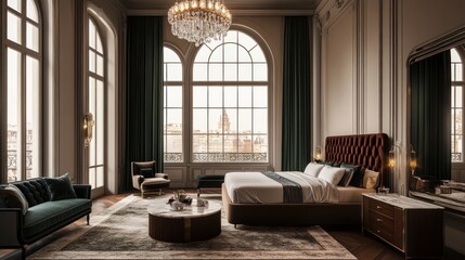 Fototapeta premium Luxurious Bedroom with City View