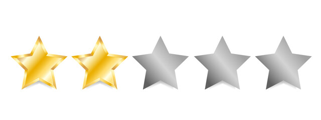 2 gold star out of 5 stars. Reward 1 gold star. Isolated on a white background. EPS 10.