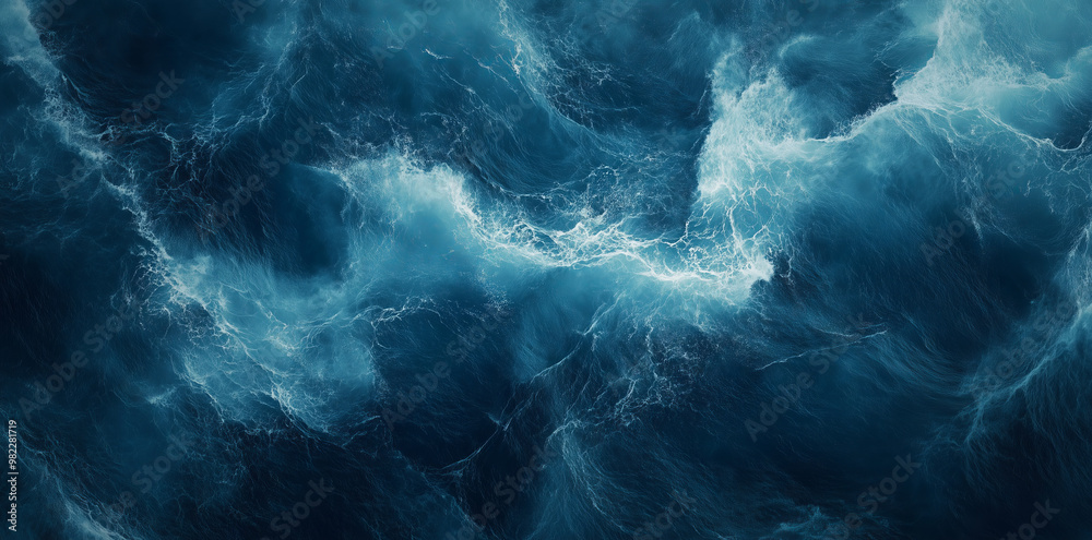 Wall mural a striking abstract background of dark blue water texture with dynamic ocean waves, showcasing fluid