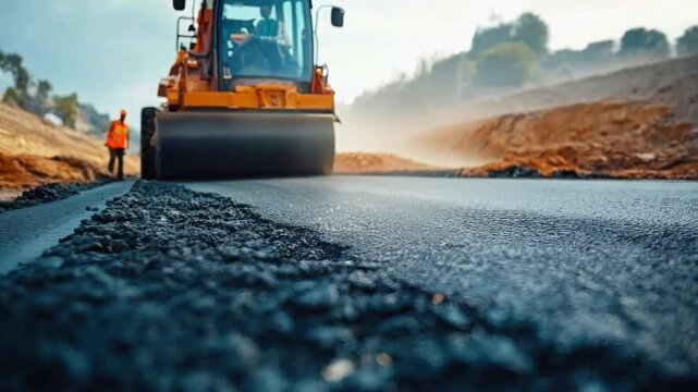 A team of laborers and equipment are being used by a civil engineer who is supervising the compaction of new road layers and making sure that the correct protocols are followed.
