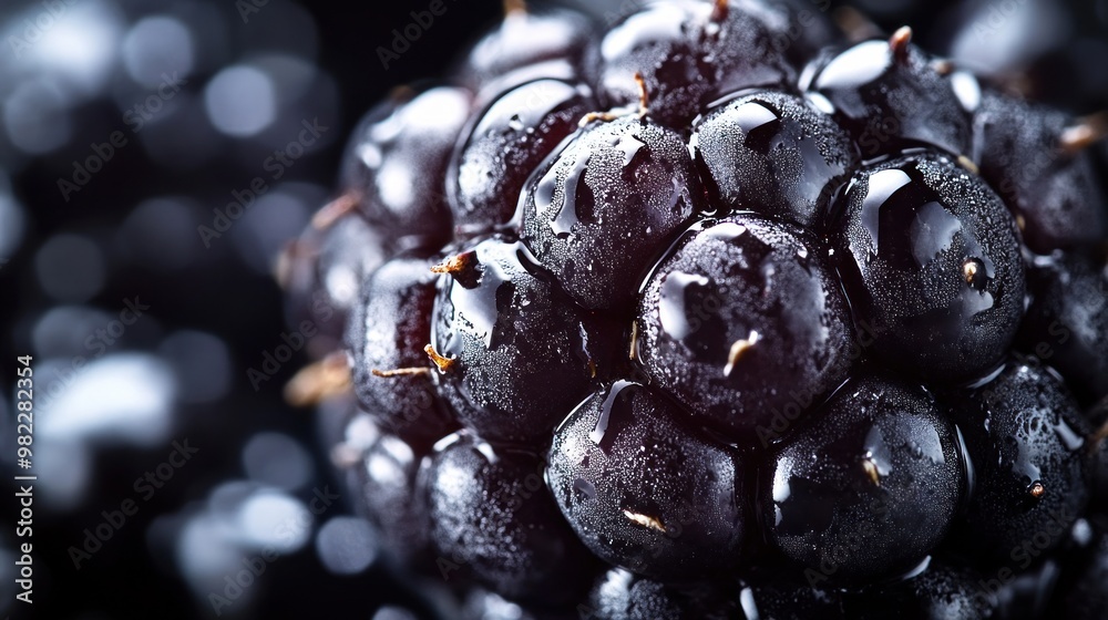 Poster Close-Up of a Fresh, Dewy Blackberry