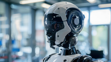 Fototapeta premium The robot, the android, is ready to perform work functions. AI Generated