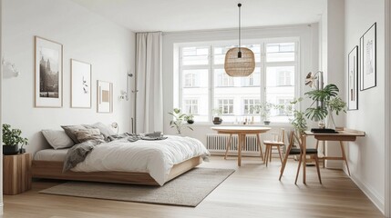 Fototapeta premium Minimalist Scandinavian Bedroom Interior Design