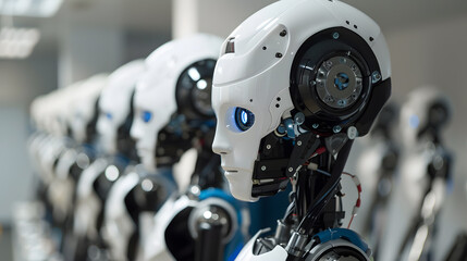 Fototapeta premium The robot, the android, is ready to perform work functions. AI Generated